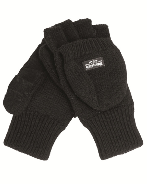 Вязаные перчатки-варежки с утеплителем Thinsulatе, black