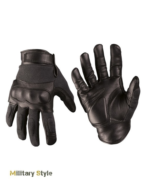 Кожаные тактические перчатки с кевларовыми вставкам (Black)