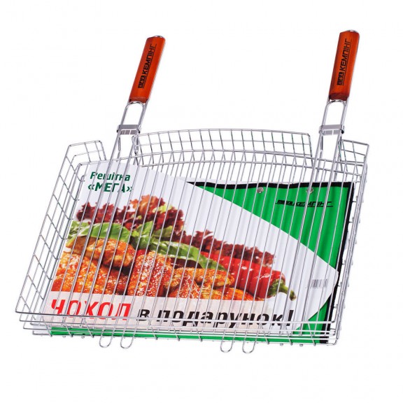 Двойная хромированная решетка-корзина КЕМПИНГ для гриля с двумя ручками МЕГА S-103