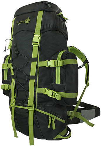 Рюкзак туристический Travel Extreme Yukon 68 чёрный с зелёными лентами