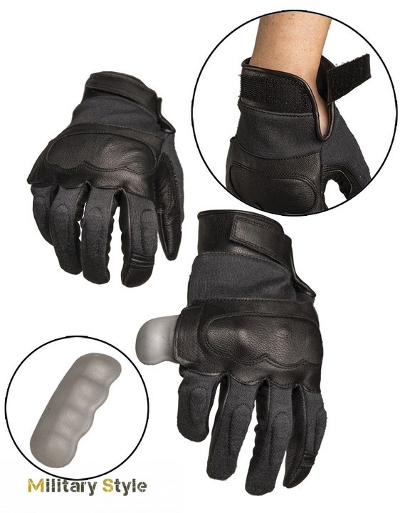 Кожаные тактические перчатки с кевларовыми вставкам (Black)