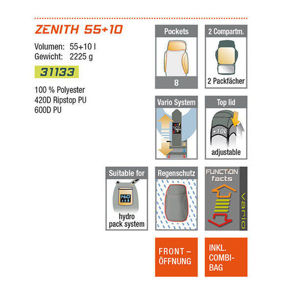 Рюкзак High Peak Zenith 55+10 (Black)