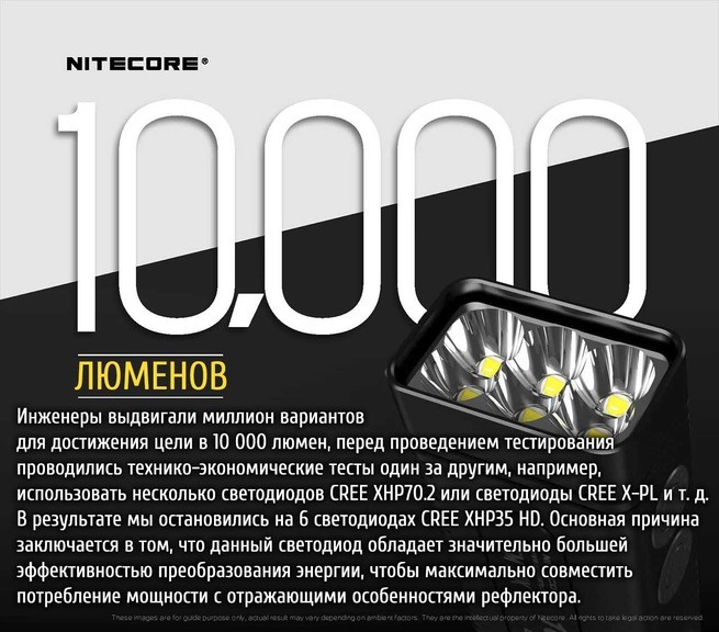 Мощный перезаряжаемый фонарь Nitecore TM10K