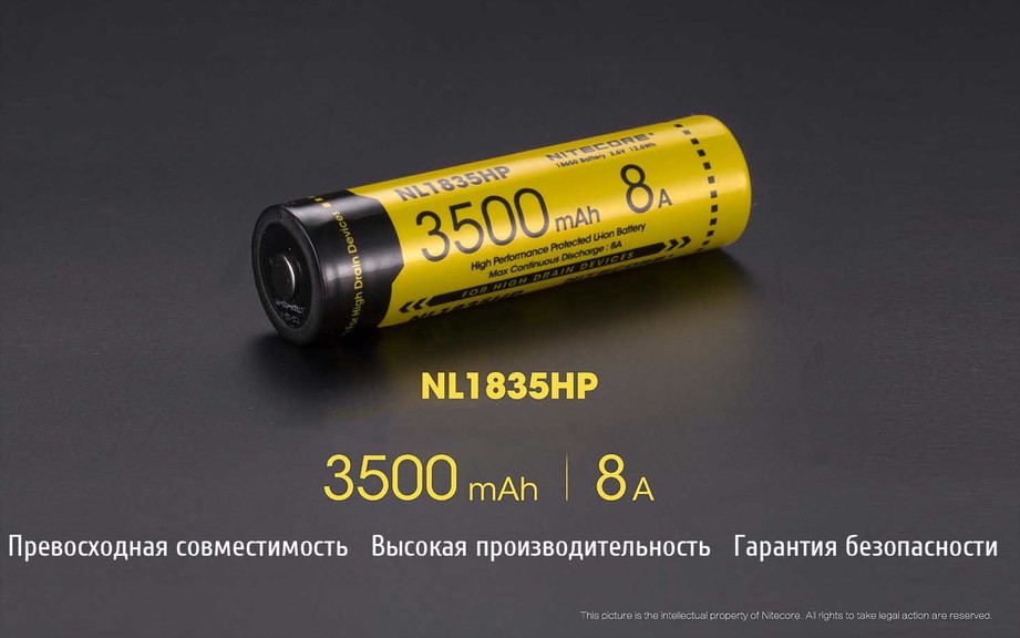Аккумулятор 18650 (3500mAh, 8A) Nitecore NL1835HP