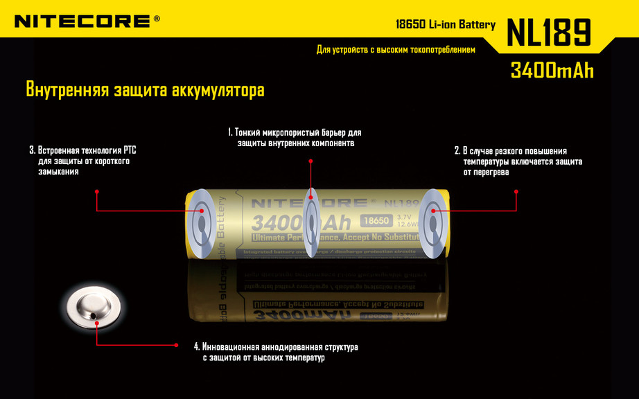 Аккумулятор Nitecore NL189 18650 (3400mAh)