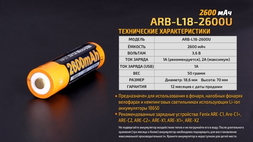 Аккумулятор Fenix ARB-L18-2600U