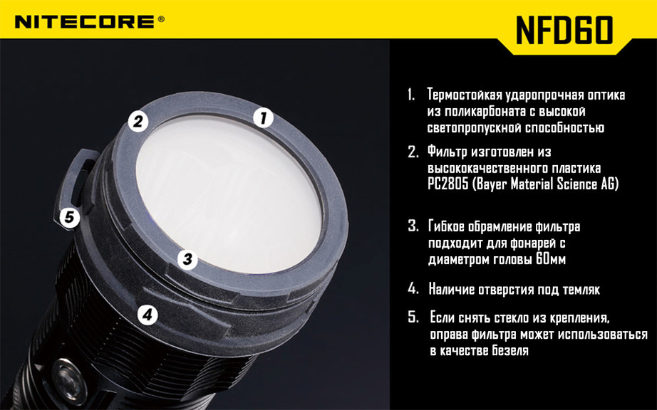 Диффузор фильтр для фонарей Nitecore NFB60 (60 mm)