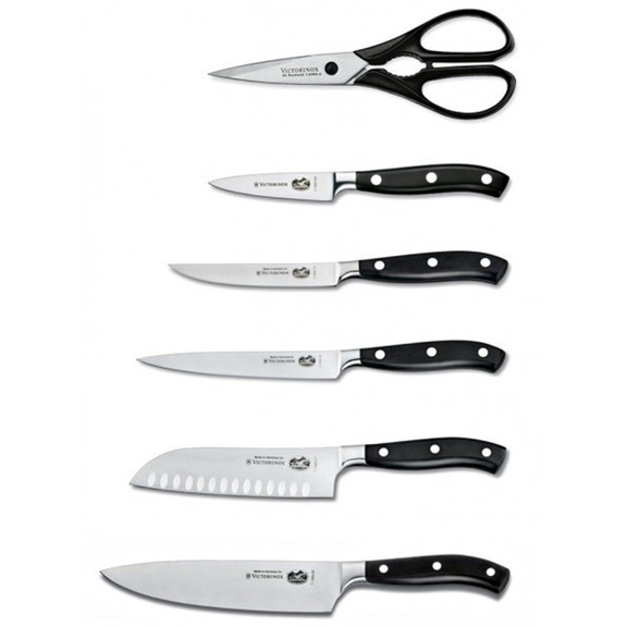Набір кухонний Victorinox Forged Сhef'S (5 ножів+ножиці) з підставкою