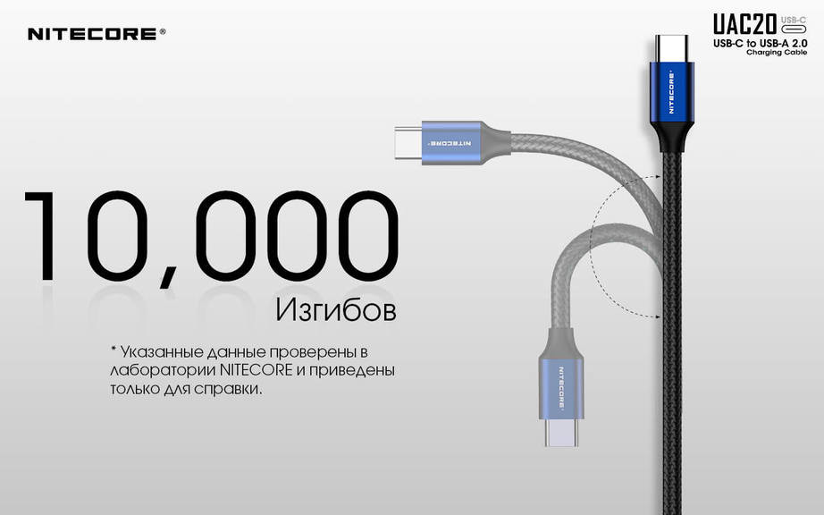 Кабель Nitecore UAC20 USB Type-C to USB-A 2.0 (1000 мм)