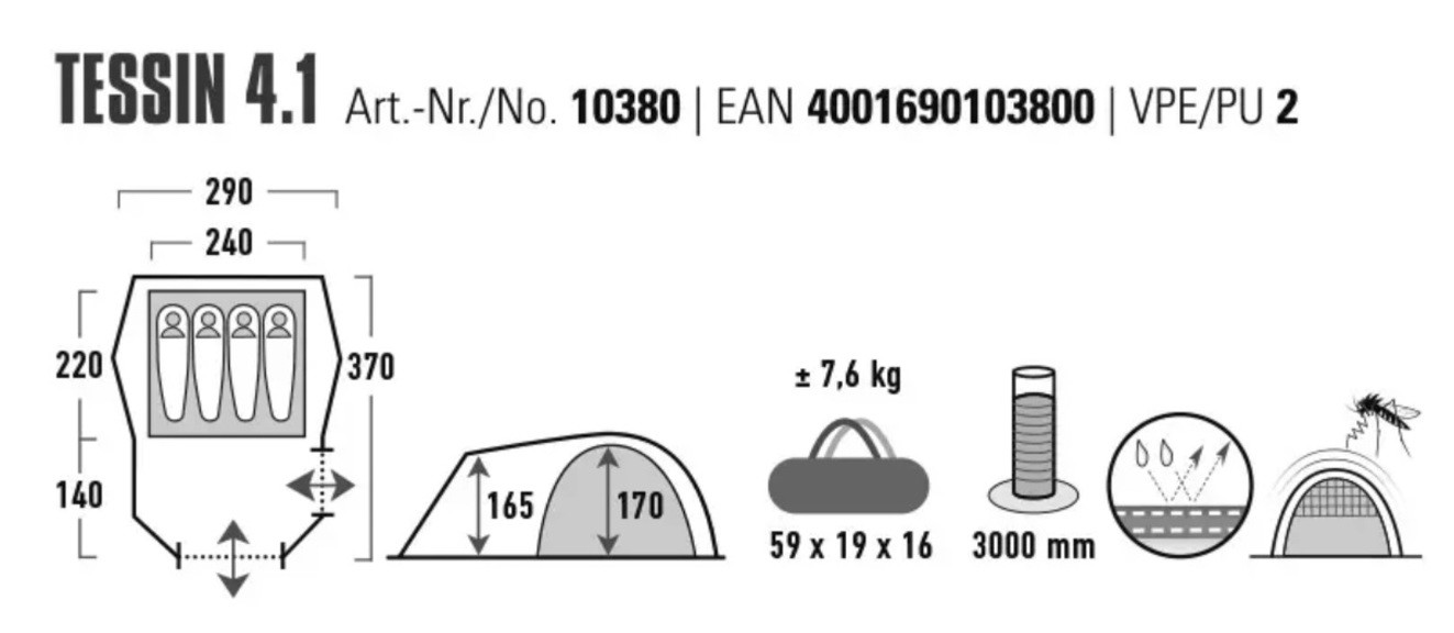 Палатка четырехместная High Peak Tessin 4.1