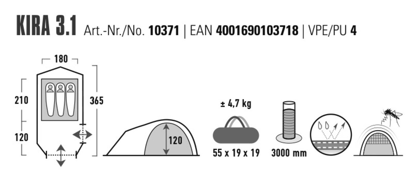 Палатка трёхместная High Peak Kira 3.1