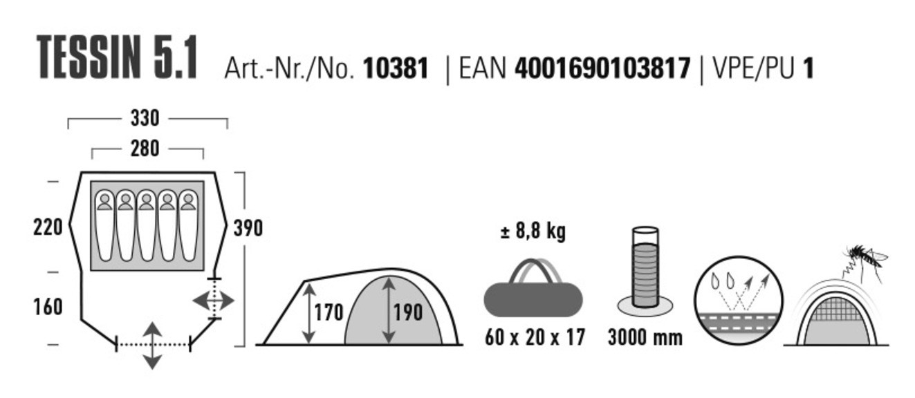 Палатка пятиместная High Peak Tessin 5.1