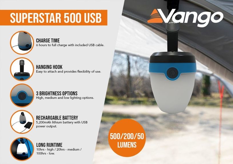 Фонарь кемпинговый Vango Superstar 500 Recharge USB