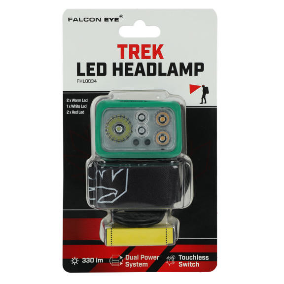 Фонарь налобный Falcon Eye Trek (330 Lm) Cool/Warm White/Red LED Dual Power System USB-C