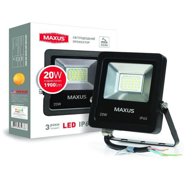 Прожектор світлодіодний Maxus Flood (SMD, 5000 люмен, IP65, 5000K, 20W)