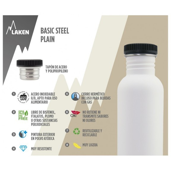 Фляга Laken Basic Steel Bottle 0,75L с крышкой из стали и полипропилена